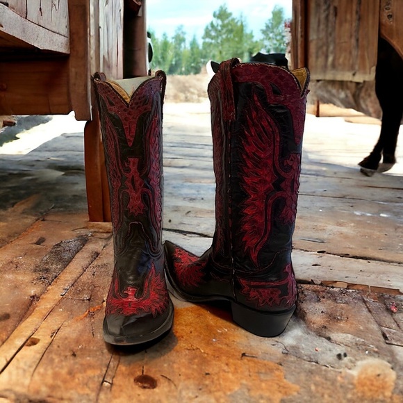 Old Gringo red eagle black leather & snake handmade vintage cowboy boot - Picture 9 of 17